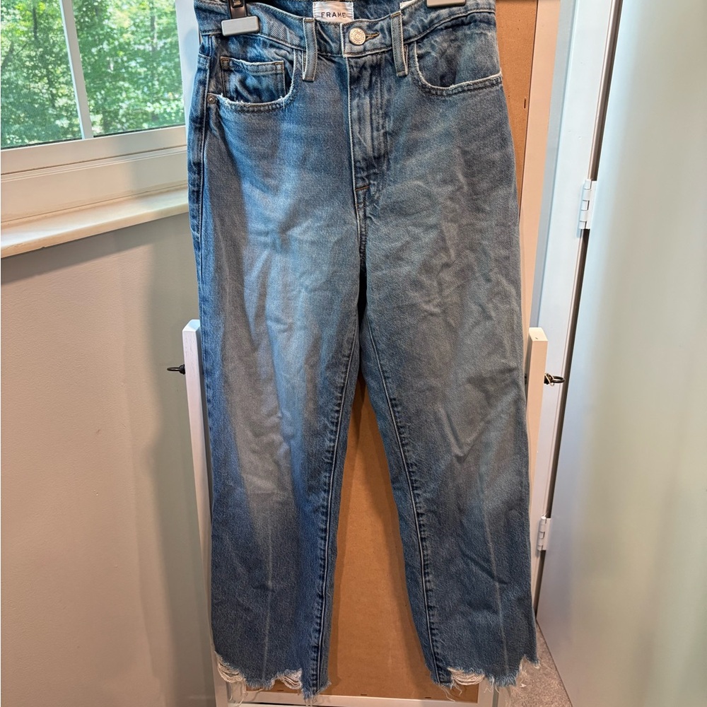 Frame Denim High-Rise Straight Crop Jeans in Light Blue